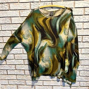 Clara Sunwoo Green Abstract Marble Swirl Dolman Sleeve Knit Top XS